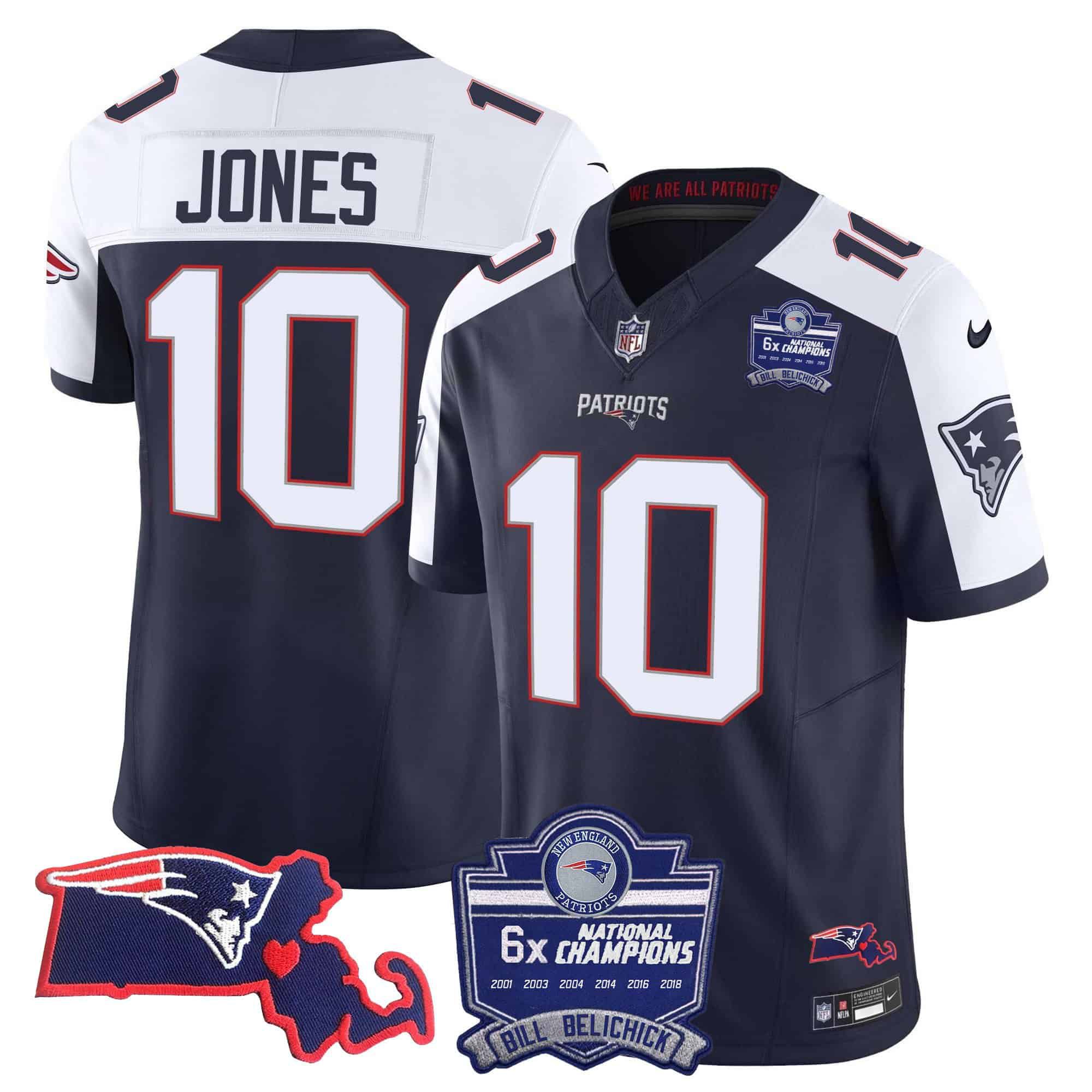 Men New England Patriots #10 Jones Dark blue 2024 Nike 6x Champions Patch Vapor Limited NFL Jersey